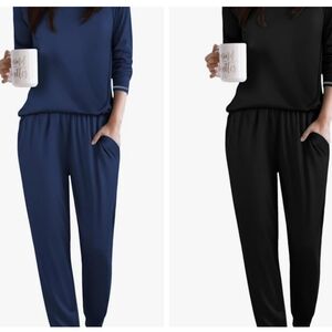 Women's Loungewear Pajamas Sets, Navy And Black, Two Sets